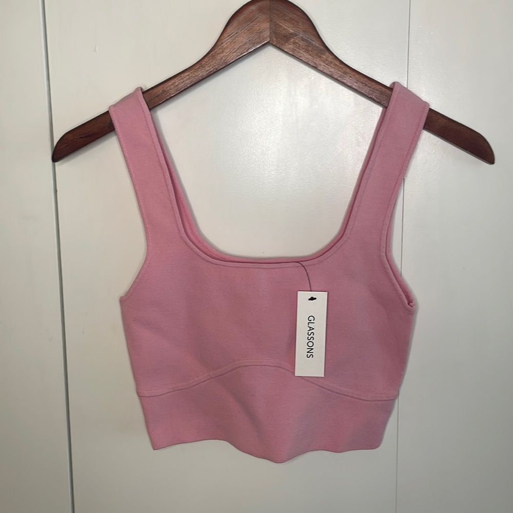 Glasson’s Knit/Ribbed Cropped Tank Top in Light Pink